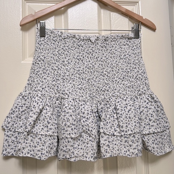 Garage Blue/Purple Floral Smocked Skirt | Colour: Blue/White |Size: Women’s US M - Picture 5 of 6